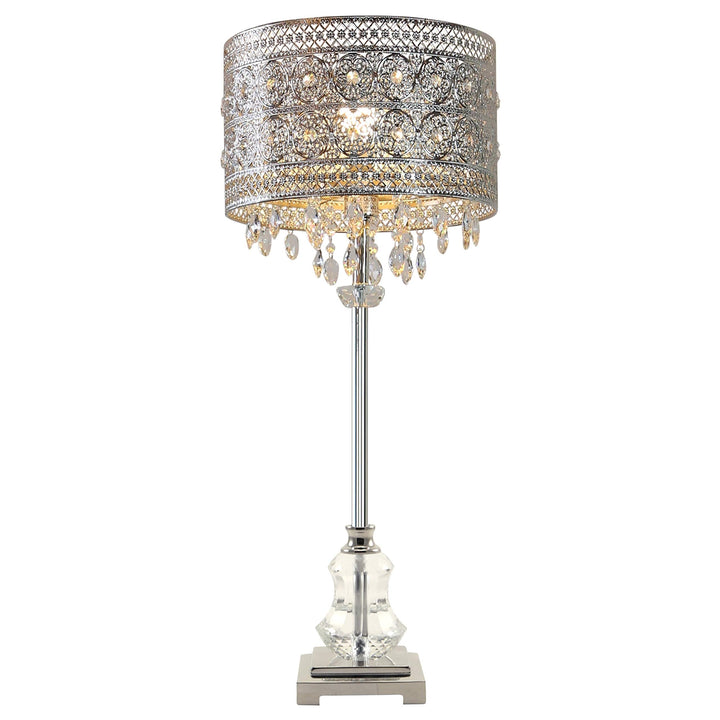 Polished Nickel and Crystal 1-Light Buffet Table Lamp - 12.2" l X 12.2" w 28.75"