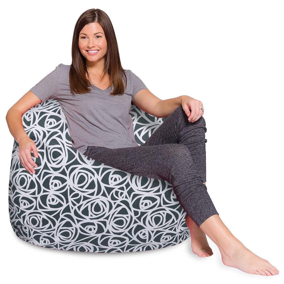 Posh Creations Bean Bag Chair for Kids Teens and Adults Includes Removable and 48 Inches Extra Large - Canvas Roses Gray