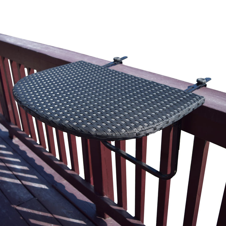 Oakland Living Balcony Railing Wicker Table Black