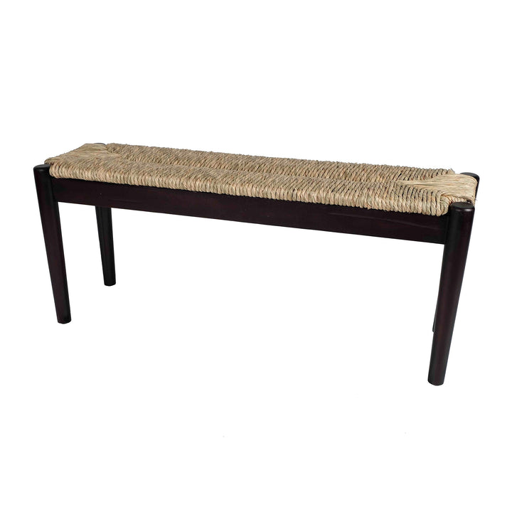 Indoor/Outdoor Seagrass Bench Black Finish Frame Solid Acacia Rubberwood