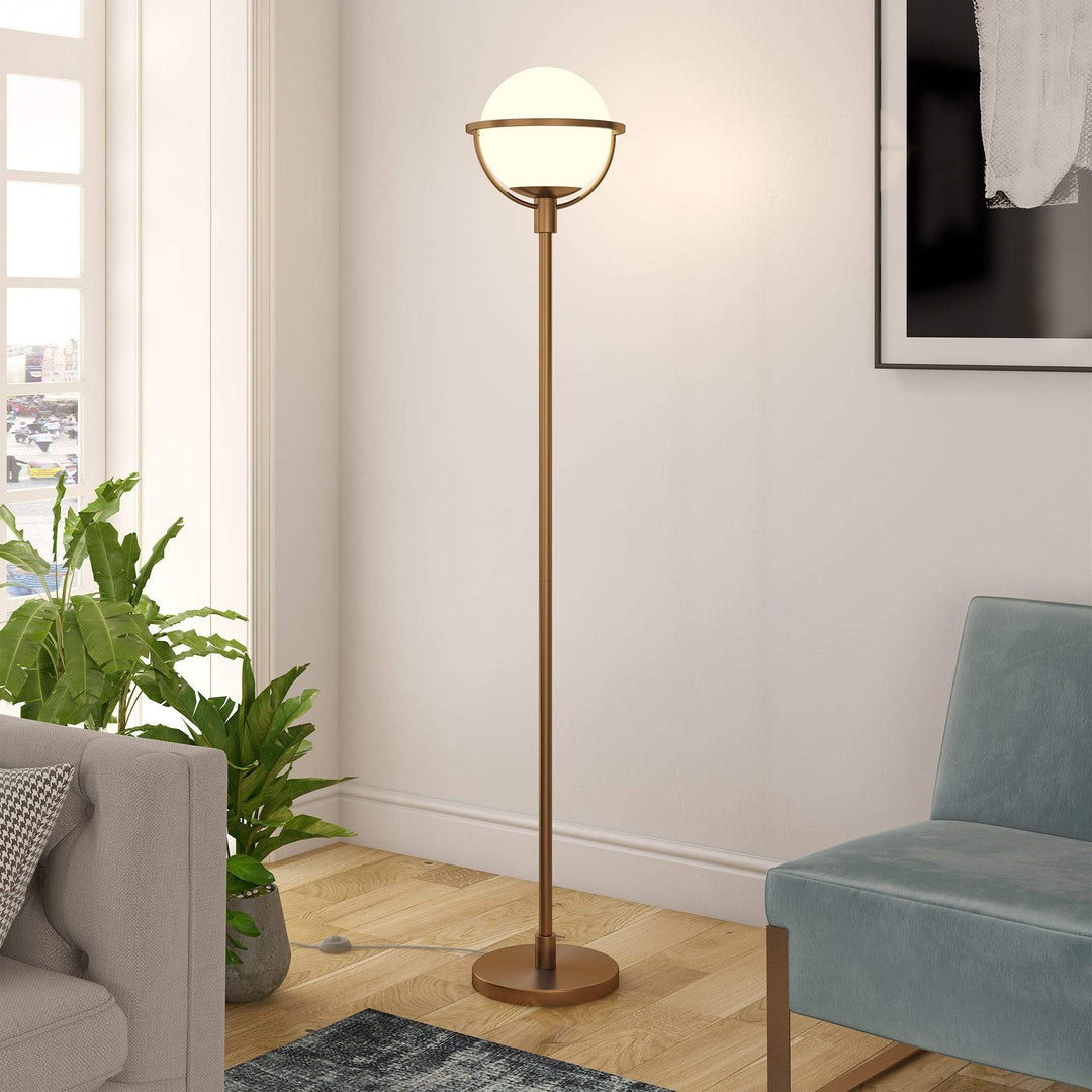 Brass Globe Stem Floor Lamp Gold Mid-Century Modern