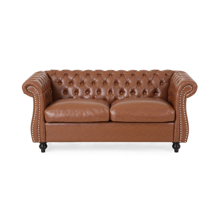 Christopher Knight Home Lucine Traditional Chesterfield Loveseat Cognac Brown