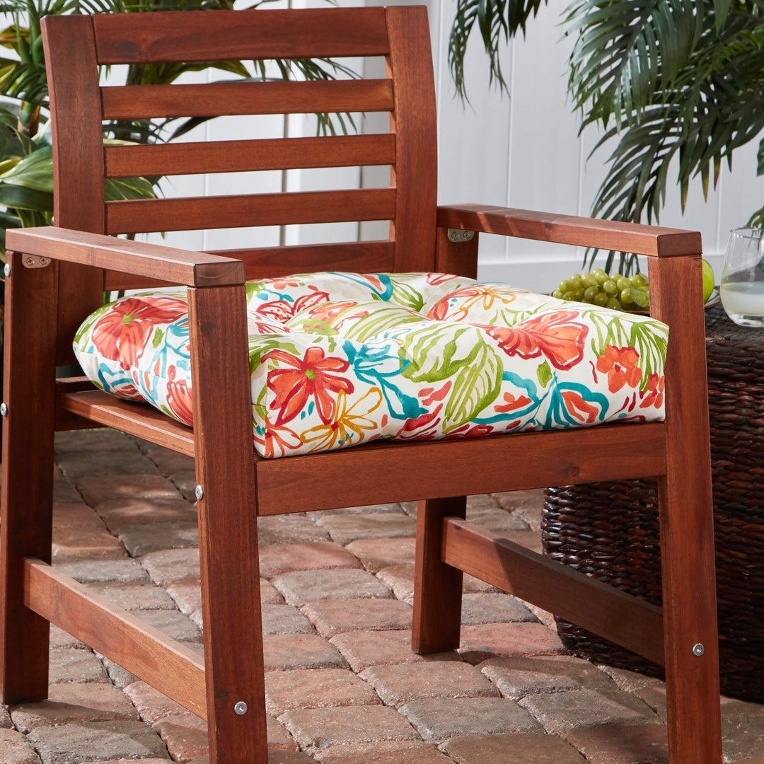 Floral 20-inch Outdoor Dining Seat Cushion Multi Color Casual Transitional