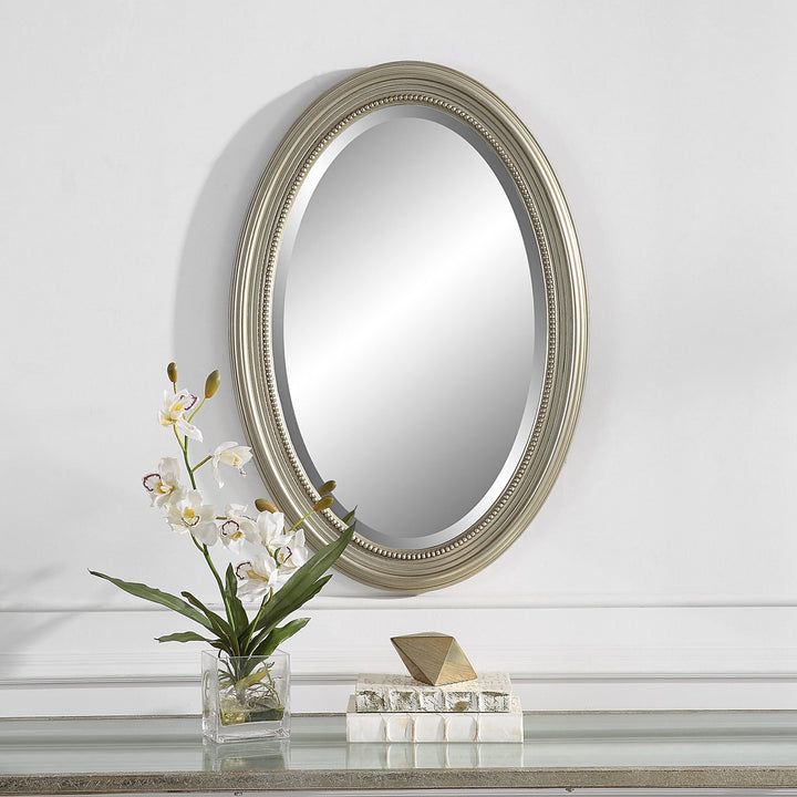 Metallic Silver Framed Bevel Wall Mirror 31 X 21 1.25 Modern Contemporary