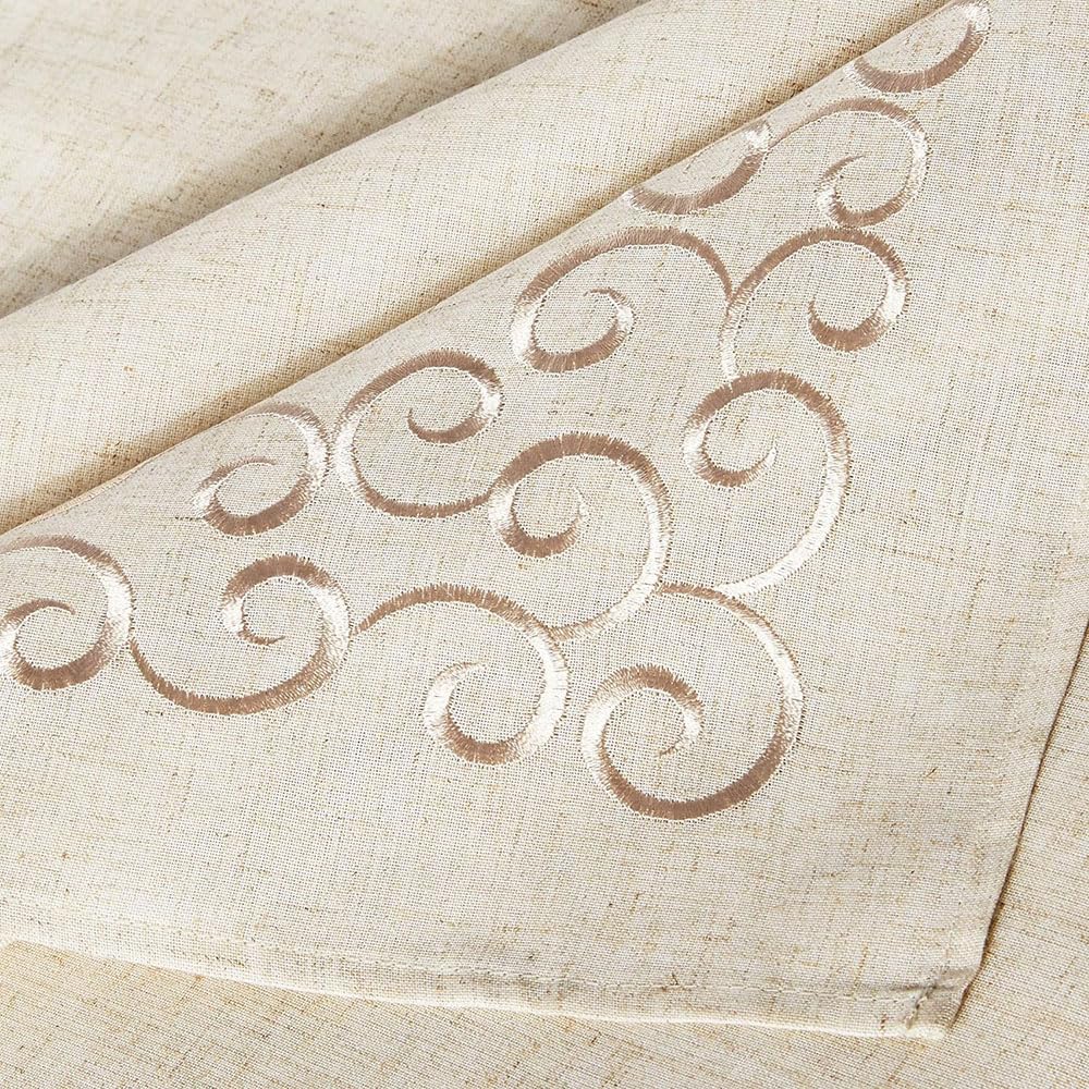 Embroidered Swirl Design Linen Blend Tablecloth