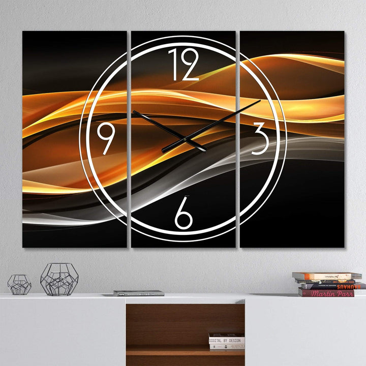 Gold Silver Inward Lines' Modern 3 Panels Oversized Wall Clock - 36 in. Wide X