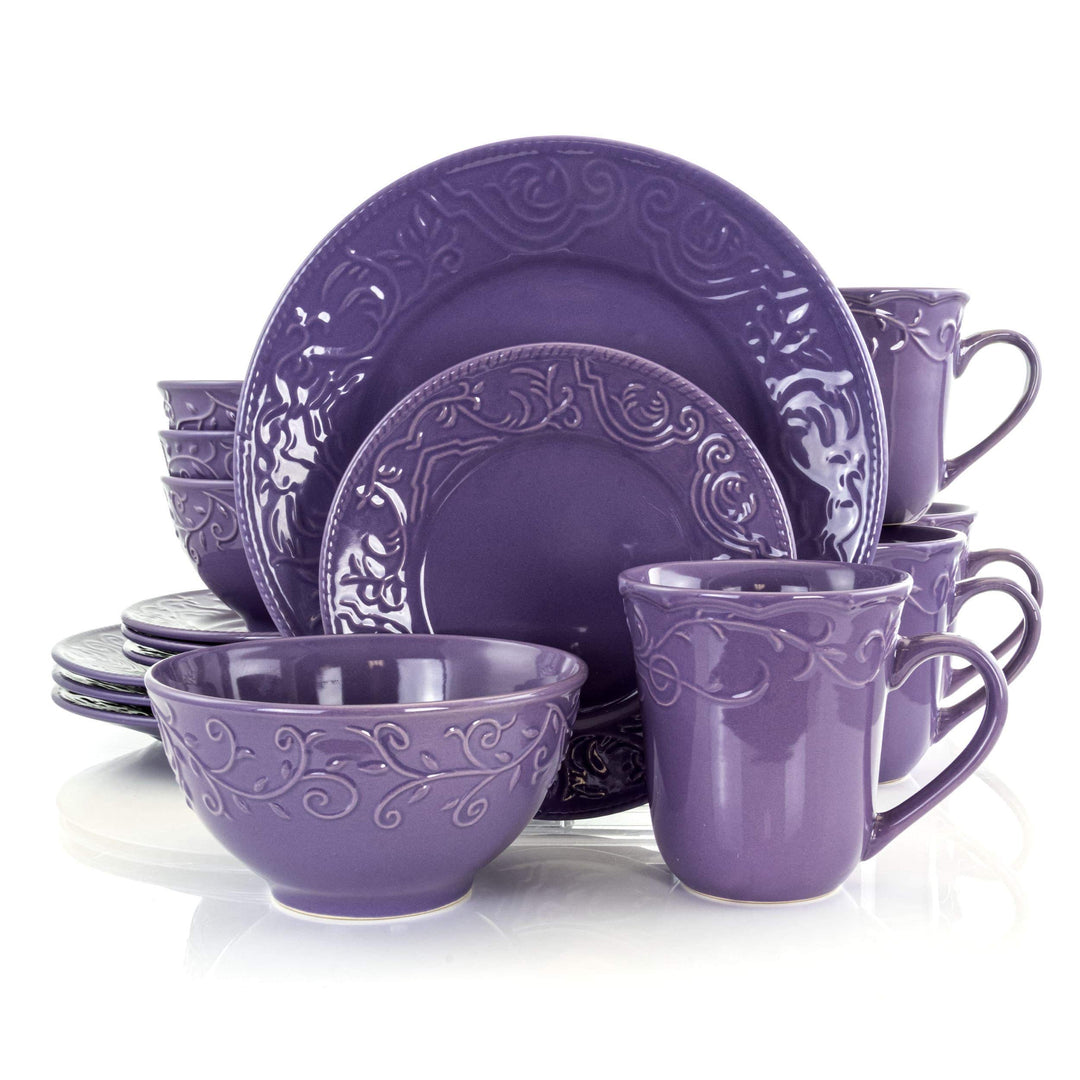 Lavender Field 16-Piece Dinnerware Set Purple Textured Casual Round Stoneware 16