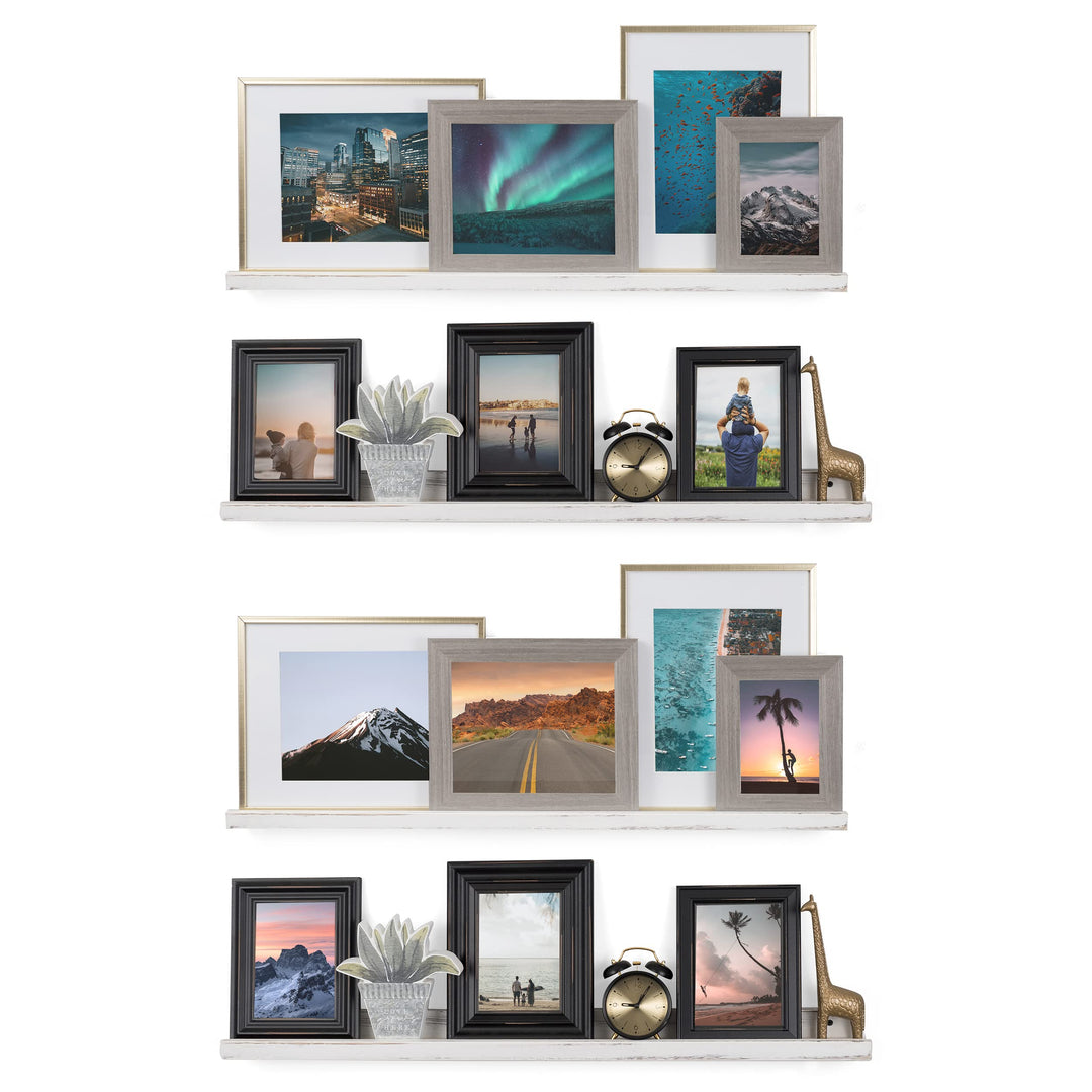 Rustic State Ted Wall Mount Narrow Picture Ledge Shelf Photo Frame Display - Burnt White