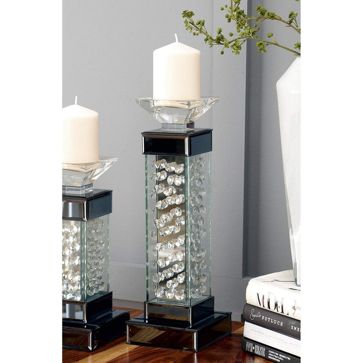 Tall Glass Encased Crystal Bubble Candleholder Clear Transitional 5 x 5 x 15