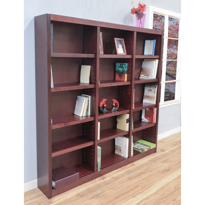 Traditional 72" Tall 15-Shelf Triple Wide Wood Bookcase in Espresso