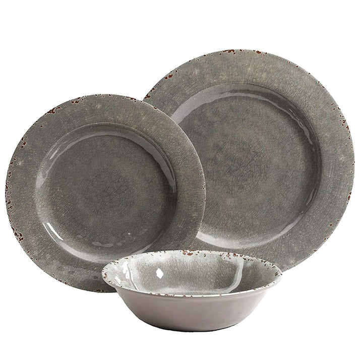 Studio California 12 Piece Dinnerware Set In Gray Crackle Look Decal Grey