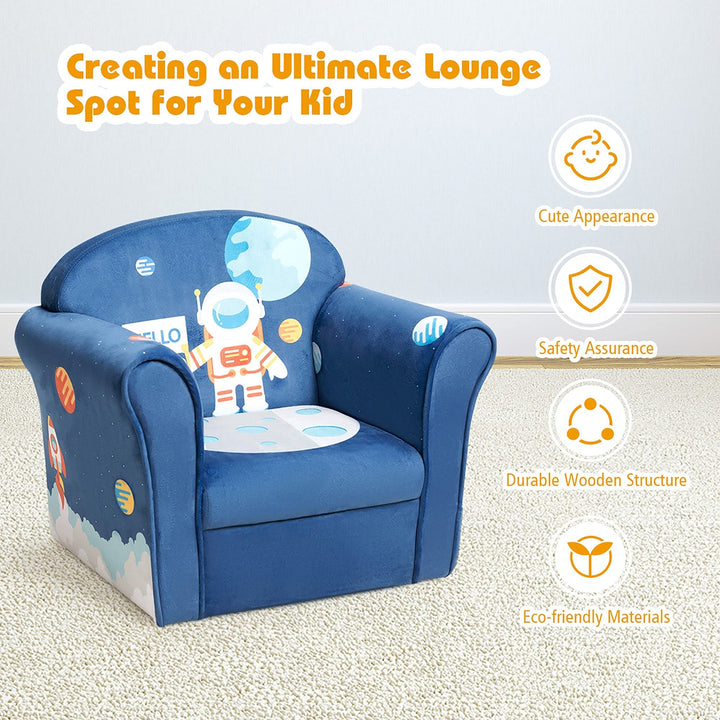 Fashion Upholstered Children Armrest Sofa W/Astronaut Pattern Blue Modern