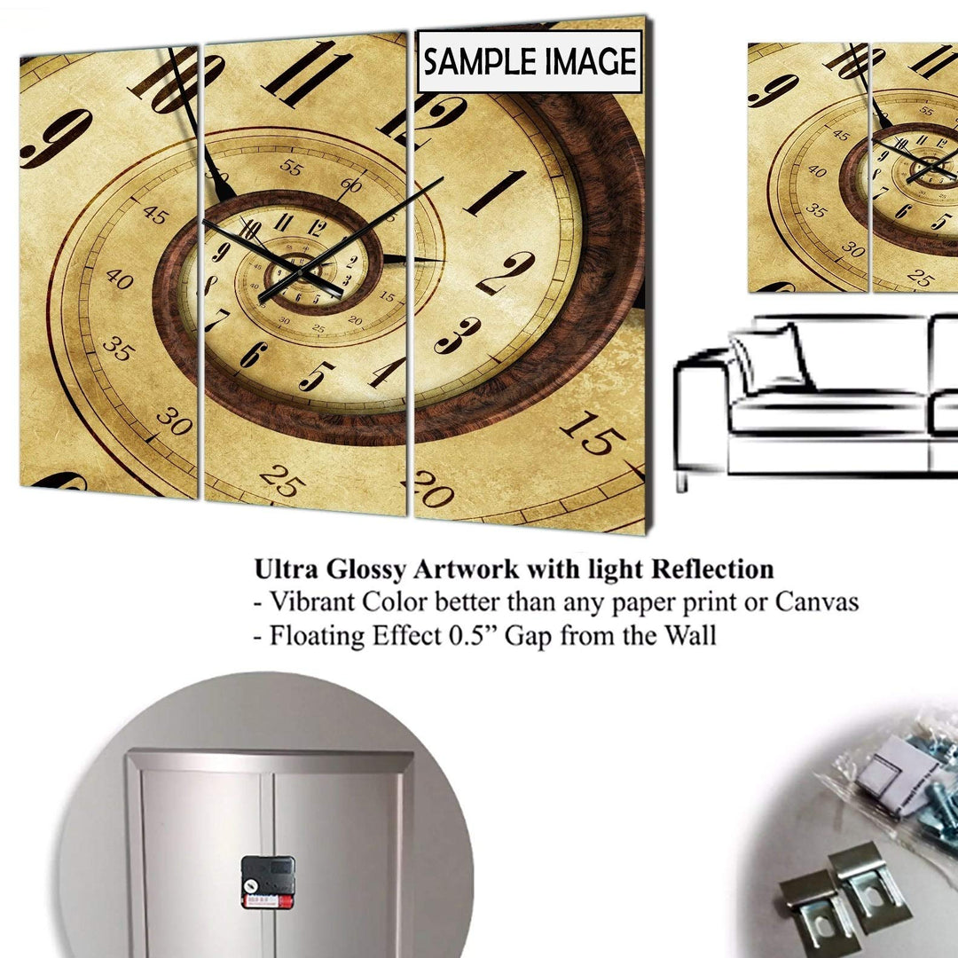 Gold Silver Inward Lines' Modern 3 Panels Oversized Wall Clock - 36 in. Wide X