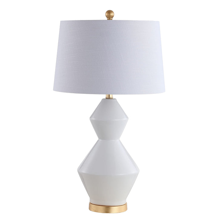 29" Geometric Ceramic/Metal Led Table Lamp White/Gold Leaf Brown White Glam - Diamond Home USA