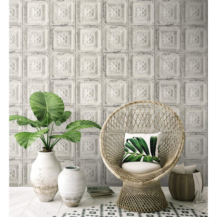 Distressed Tin Tile Peel and Stick Removable Wallpaper - 20.5 in. W X 18 Ft. L