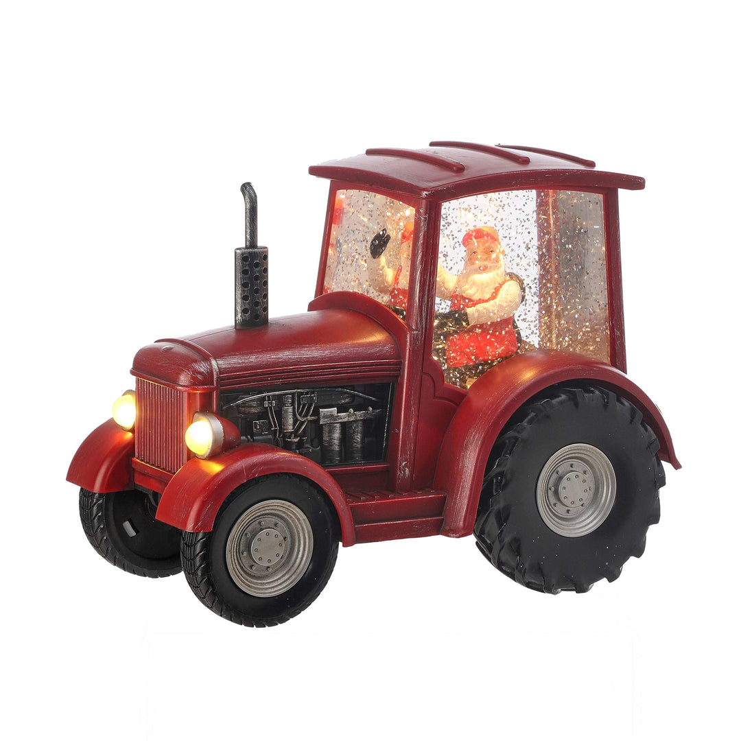 Santa's Red Tractor Lighted Snow Lantern 6.5" 6.5" h X 5.25" 8.75" w Multi Color