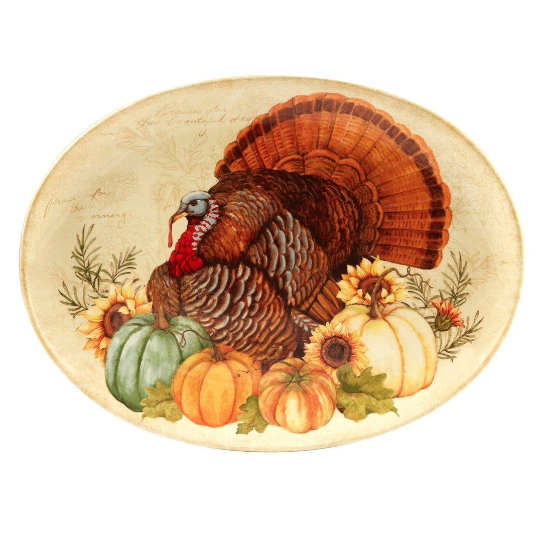 Autumn Fields Oval Turkey Platter Brown Multi Color Orange Country Modern