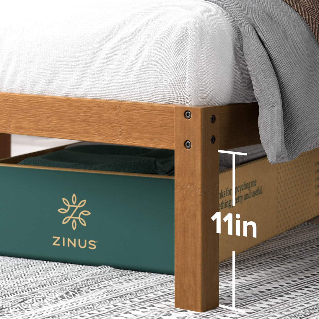 Zinus Leah Bamboo Platform Bed Frame No Box Spring Needed Wood Slat Support Easy Queen