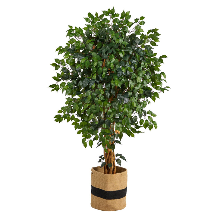 Nearly Natural 5.5ft. Palace Ficus Artificial Tree in Handmade Natural Cotton