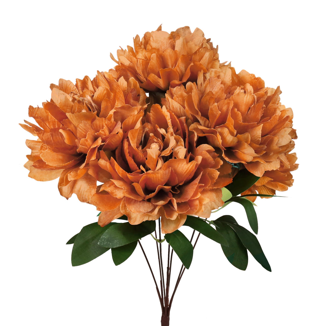 Set of 2 Brown Cafe Artificial Lush Hybrid Peony Flower Stem Bush Bouquet 7in