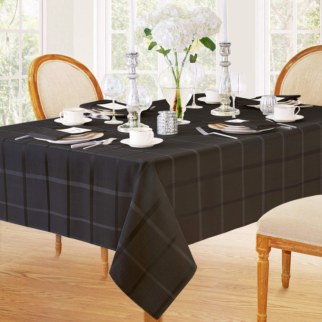 Newbridge 60 x 144 Inch Rectangle Fabric Tablecloth Elegance Plaid 100% 60" w x 144" l - Black