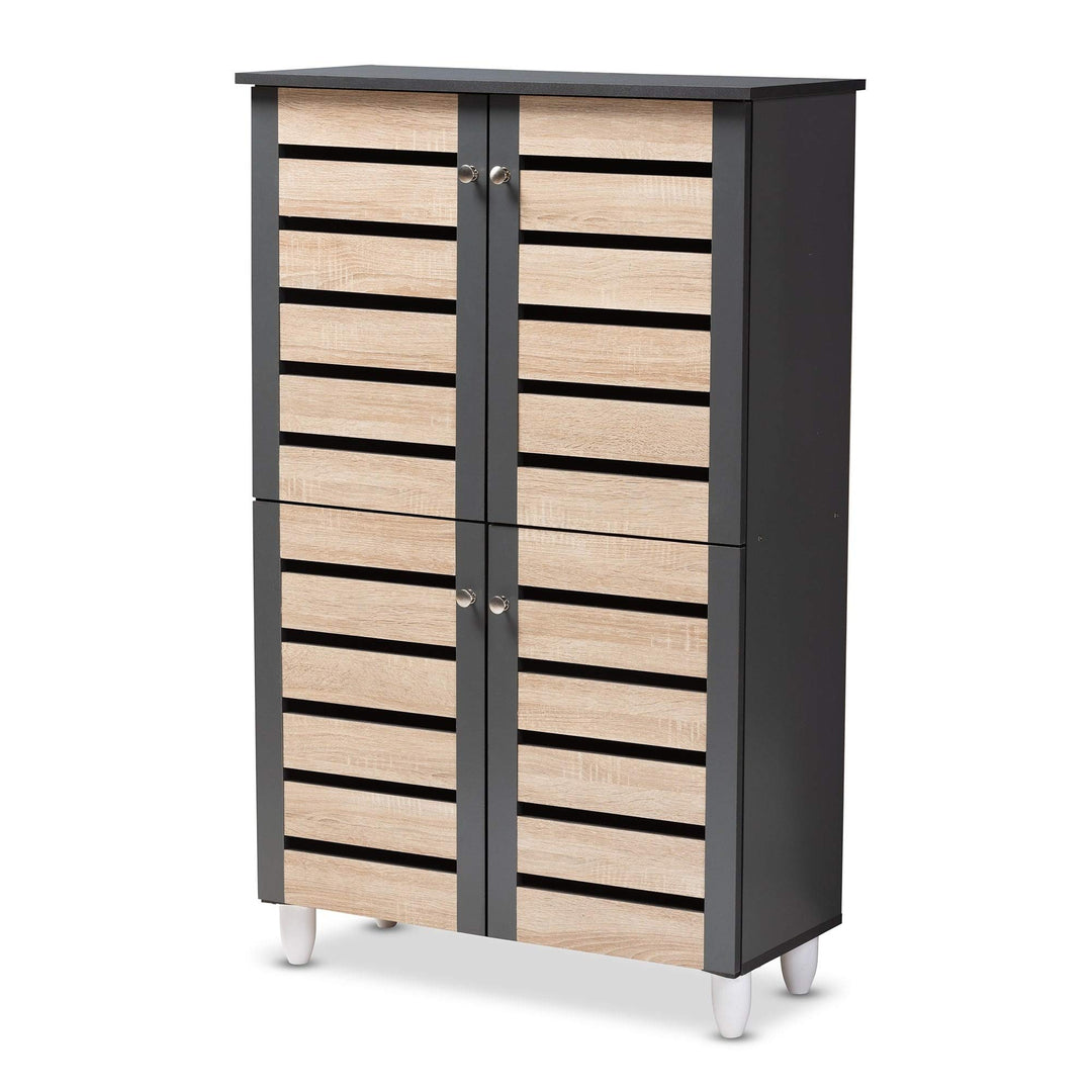 Contemporary Shoe Storage Cabinet Brown Modern Wood Includes Hardware