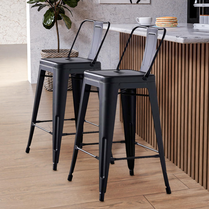 AC Pacific Modern Industrial Metal Bar Stools with Low Back Matte Finish