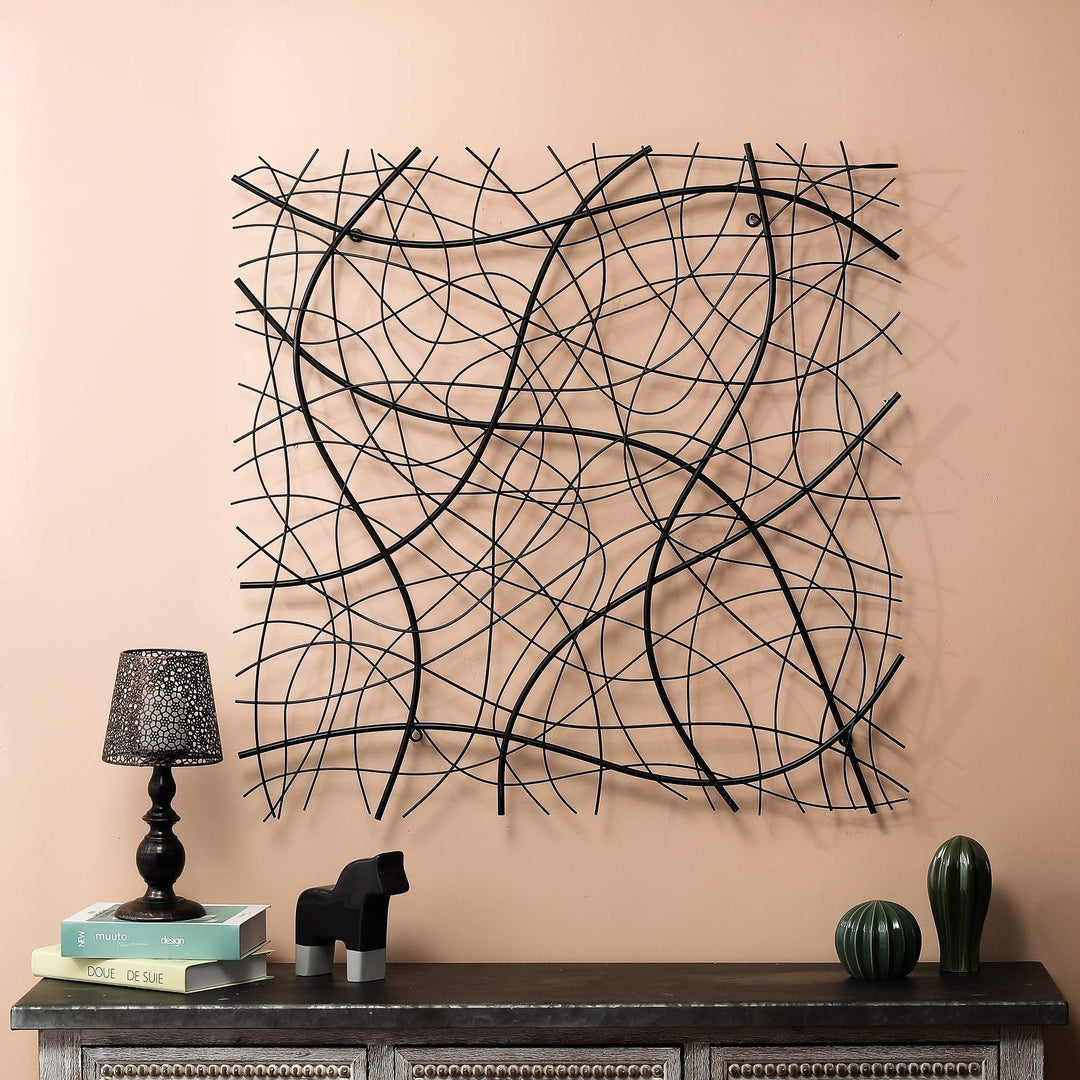 Large Black Abstract Square Metal Wall Decor Modern Contemporary Iron Includes