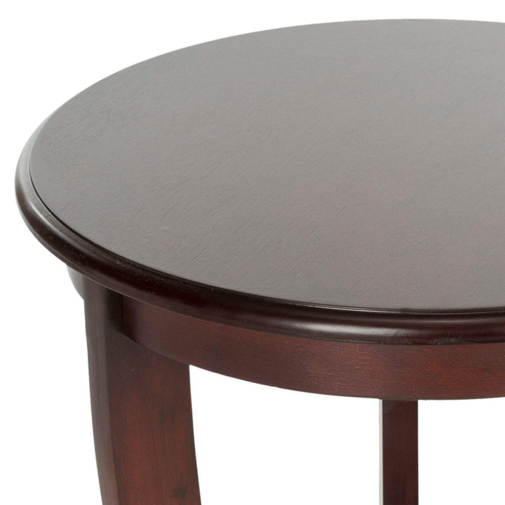 Dark Cherry Pedestal Side Table Red Traditional Transitional Round Leather