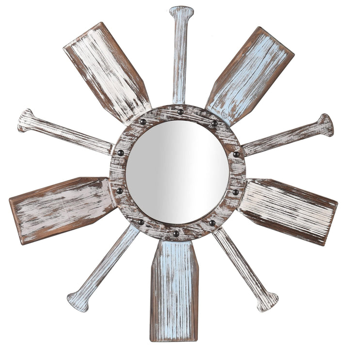 Weathered Boat Paddle Wall Mirror White Blue Finish Nautical Coastal Includes