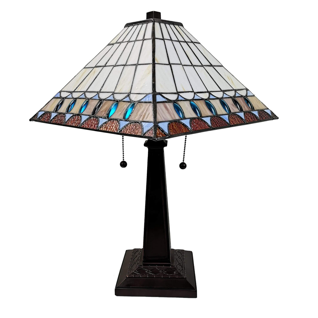 Tiffany-Style Mission Jeweled Table Lamp - Multi-Color/White Brown White