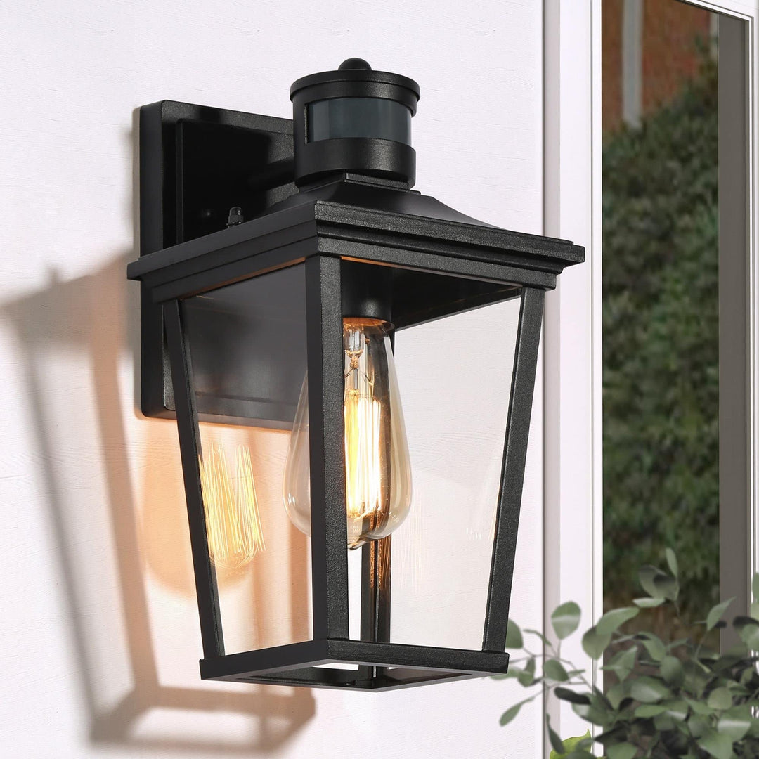 Mid-century Modern 1-light 12" h Black Outdoor Wall Sconces Clear Glass Lamps