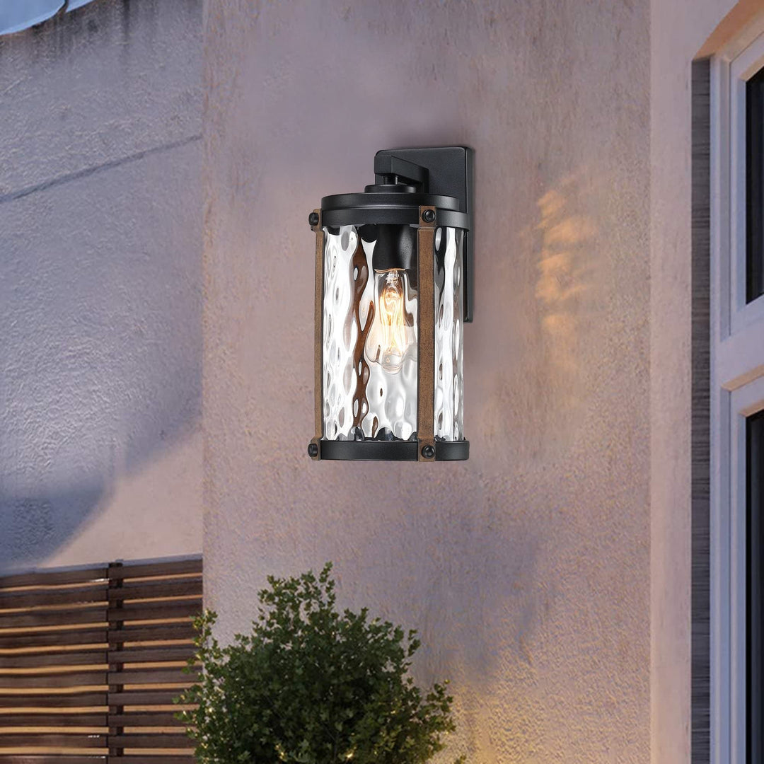 1-Light Matte Black and Barnwood Accents Outdoor Wall Lantern Sconce Rustic - Diamond Home USA