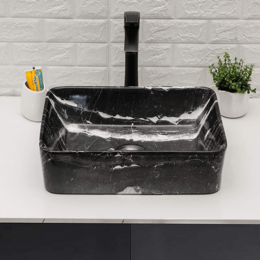 19"x15" Rectangular Marble Ceramic Bathroom Vessel Sink Art Basin Black - Diamond Home USA