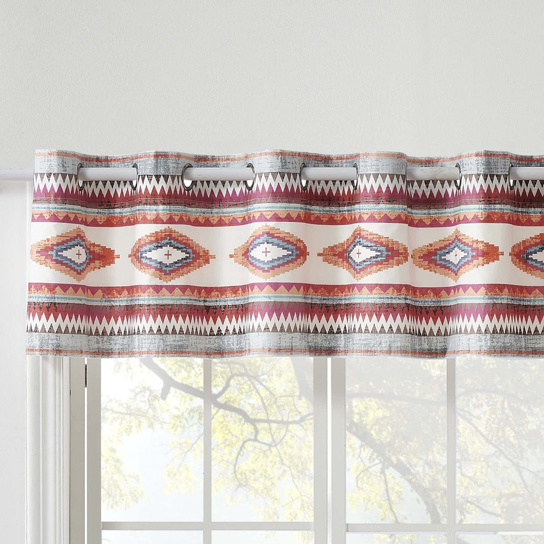 Western Boho Window Valance Grey Off/White Red Geometric Bohemian Eclectic