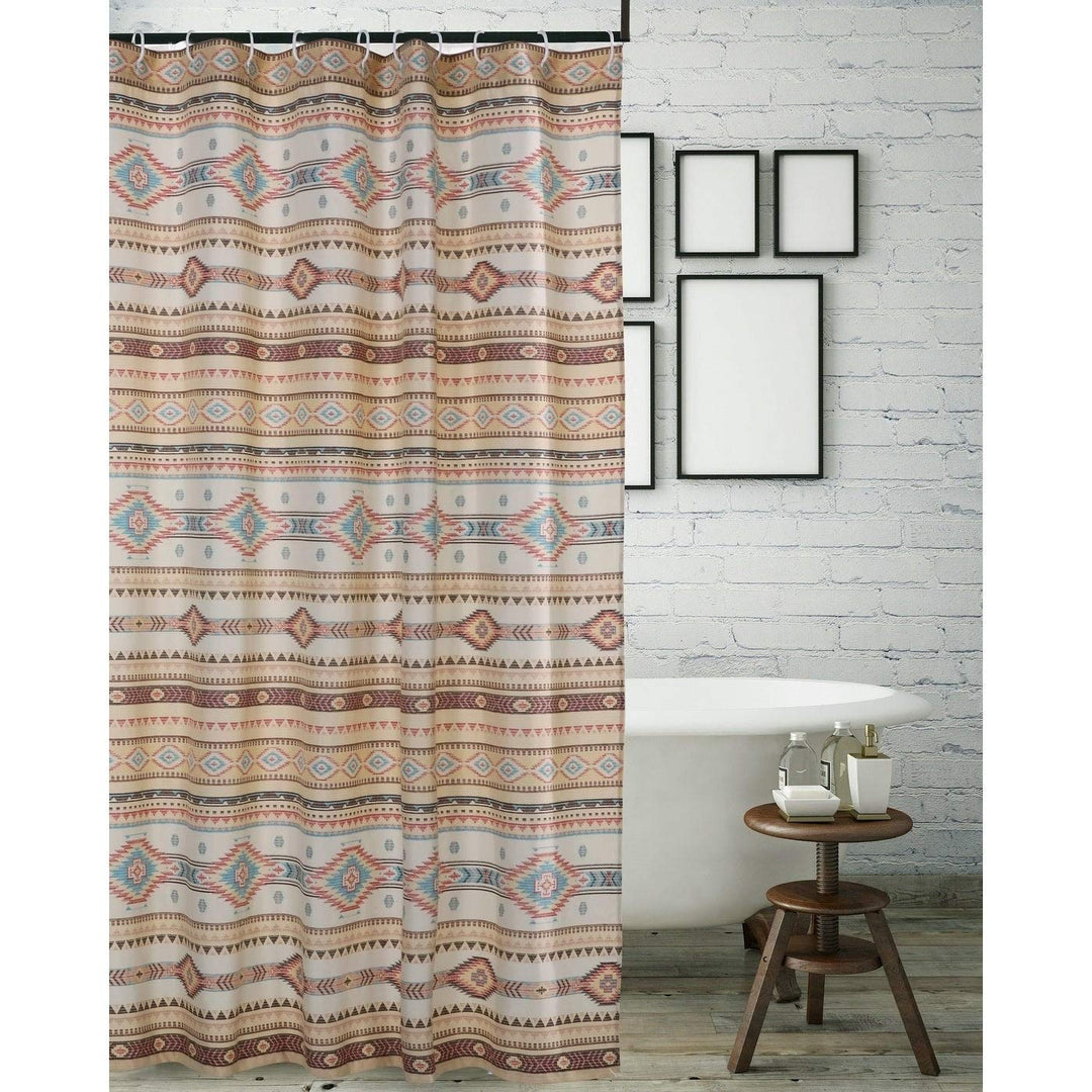 Tan Shower Curtain Red Chevron Geometric Striped Bohemian Eclectic Polyester