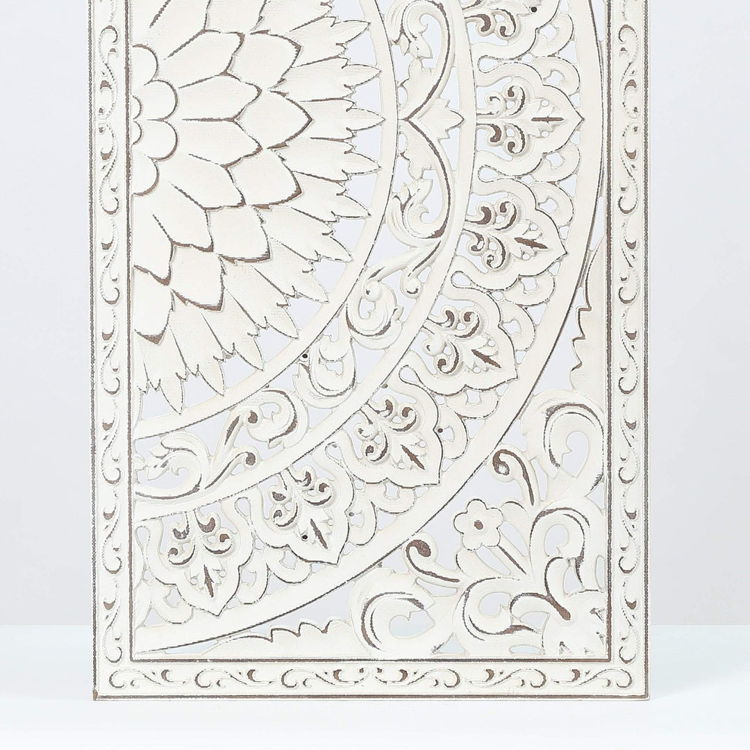 Set of 2 Decorative Carved Floral-Patterned MDF Wall Panel White ShabChic