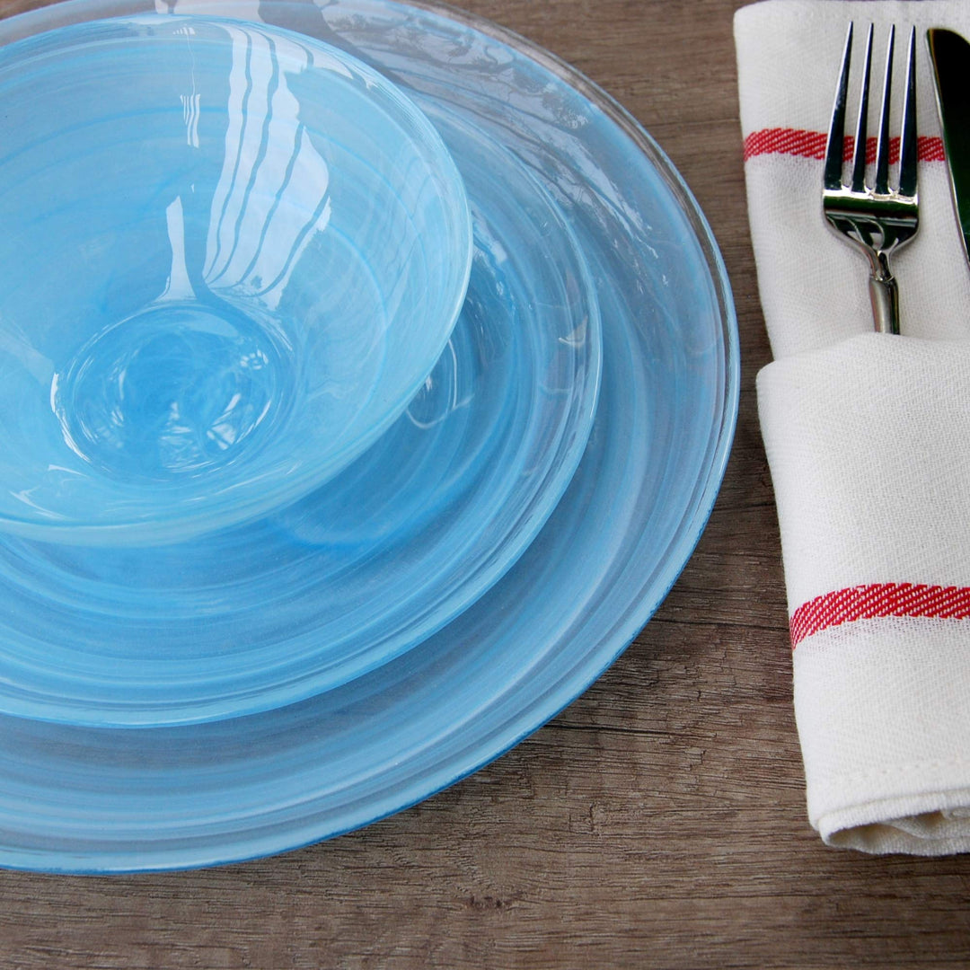 Red Pomegranate NUAGE 12 PCS. DINNERWARE SET BLUE aqua 11" 8" 6.5"" (0808-6) blue/white