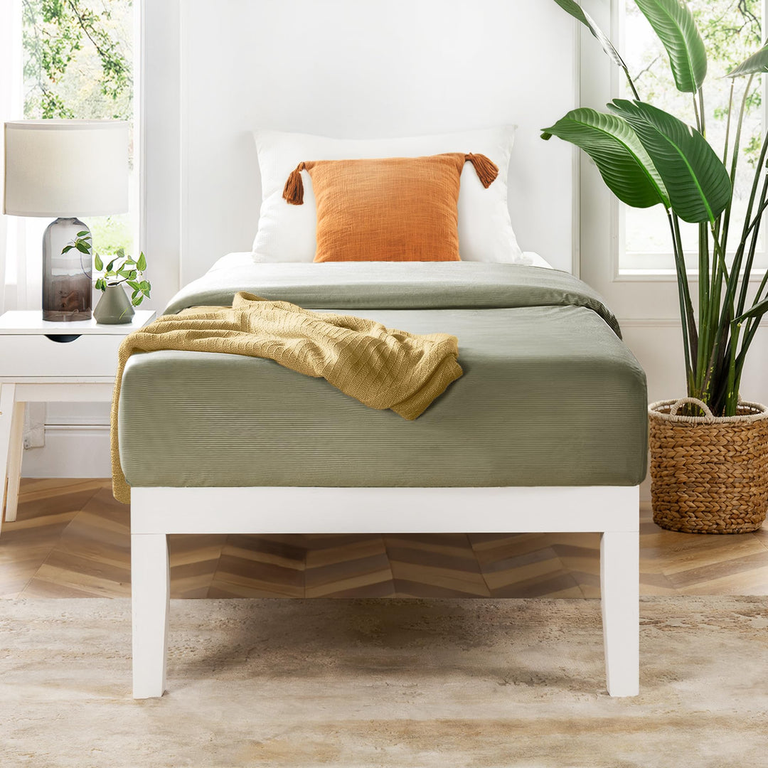 Mellow Naturalista Classic 16 Inch Solid Wood Platform Bed with Wooden Slats White - Twin