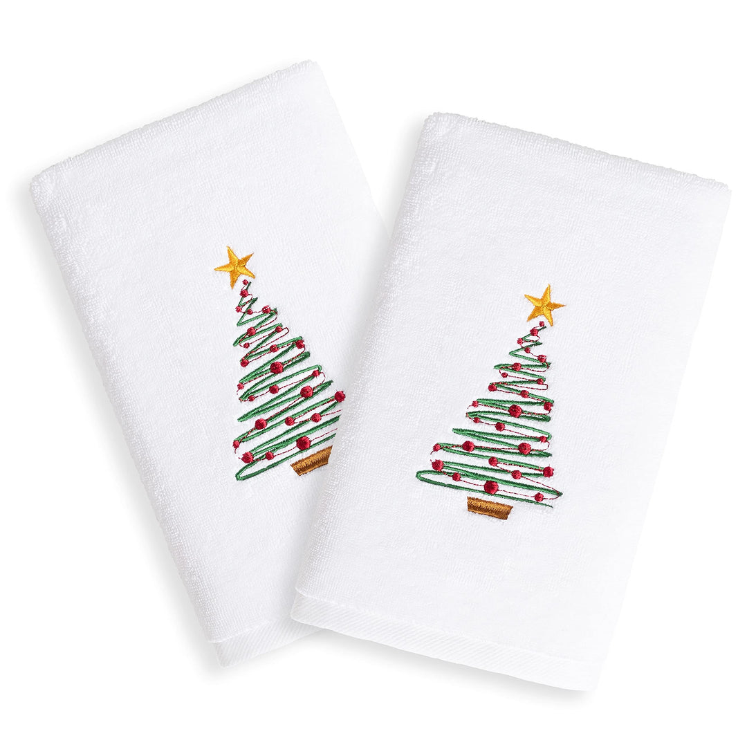 Authentic Hotel and Spa Christmas Tree Embroidered White Turkish Cotton Hand - Diamond Home USA