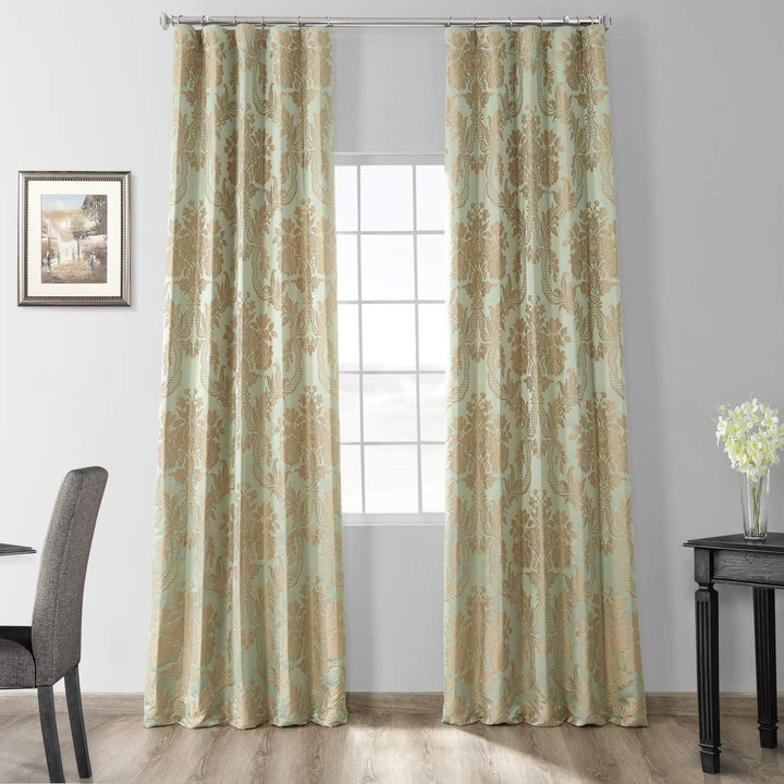 HPD Half Price Drapes Designer Damask Curtains for Room Decoration 96 Inches 50 x 96 - Magdelena Jade/Gold