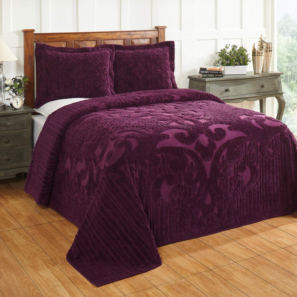 Better Trends Ashton Collection: Soft All-Cotton Chenille Bedding Set with Plum - Full