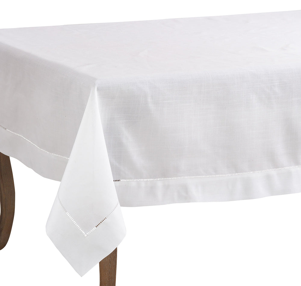 SARO LIFESTYLE 6300.W70180B Rochester Collection Tablecloth with Hemstitched 70"x180" - White