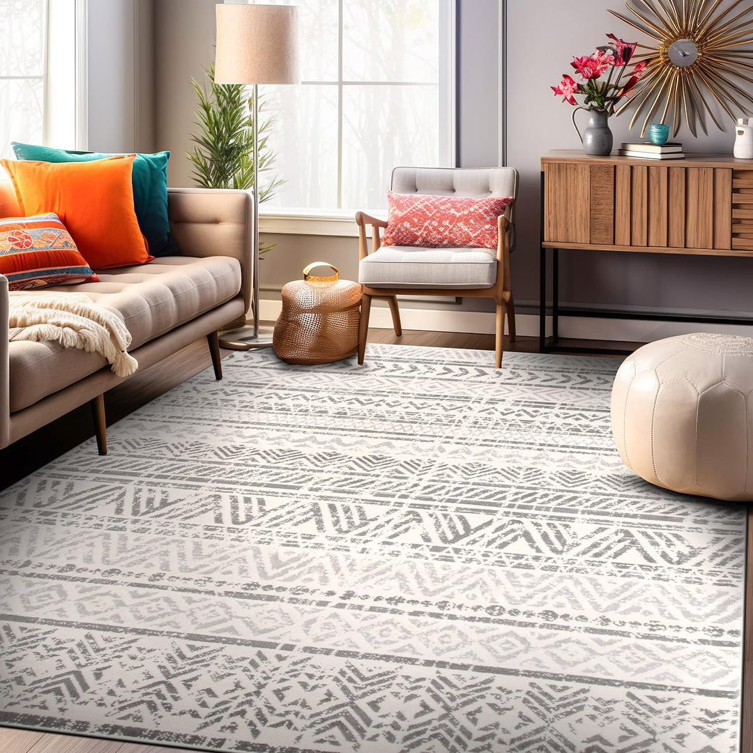 Rugshop Geometric Boho Rug Perfect for high traffic areas of your Living Room 6'6" x 9' - Gray