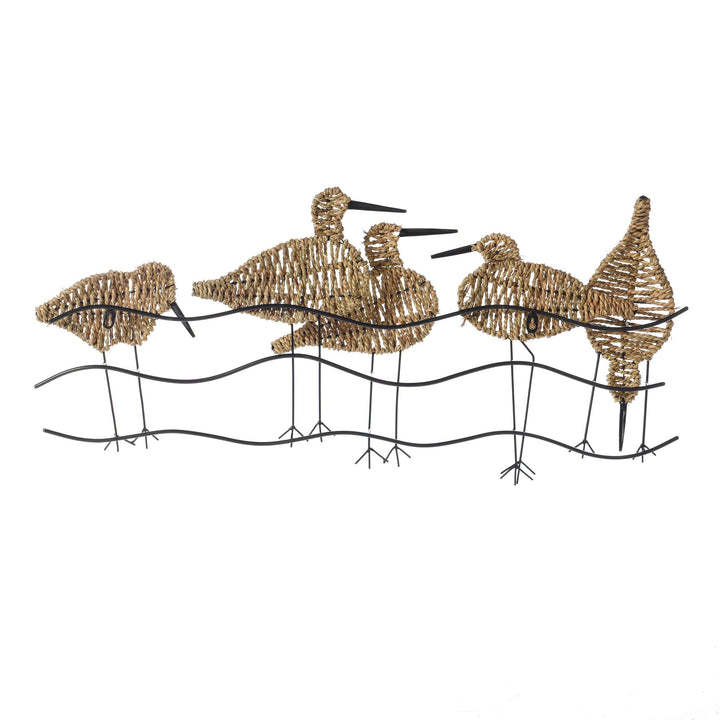 Flock of Birds Natural Woven Seagrass Wall Art Silver Transitional Metal