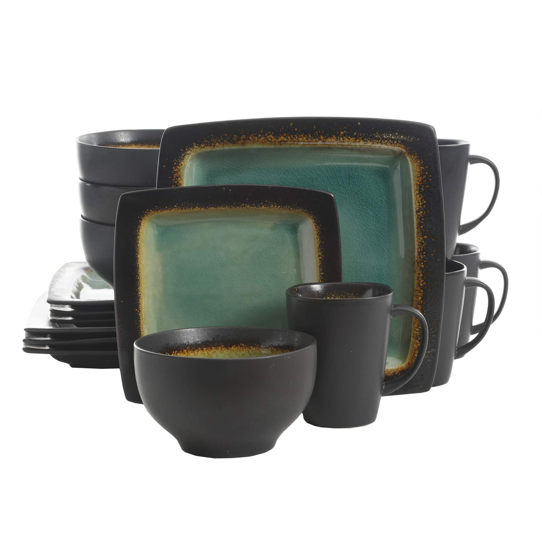 Gibson Elite Ocean Paradise Square Reactive Glaze Stoneware Dinnerware Set