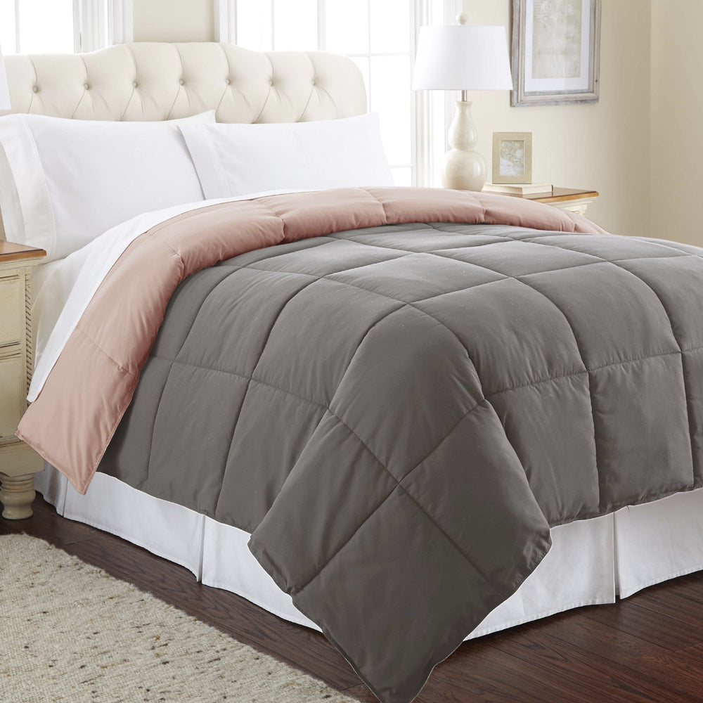 Modern Threads Down Alternative Microfiber Quilted Reversible Comforter & Twin - Charcoal/Misty Rose