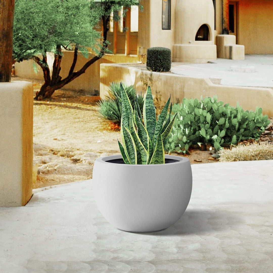 20" D Round Solid White Concrete Planter Pot Outdoor with Drainage Hole Modern