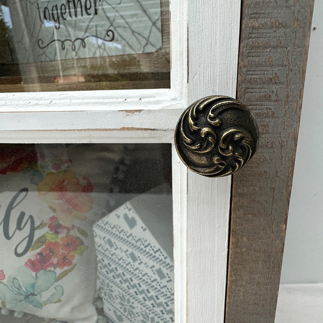 Farmhouse Wood Storage Cabinet with Arched Door and Shelf Grey Rustic Antique