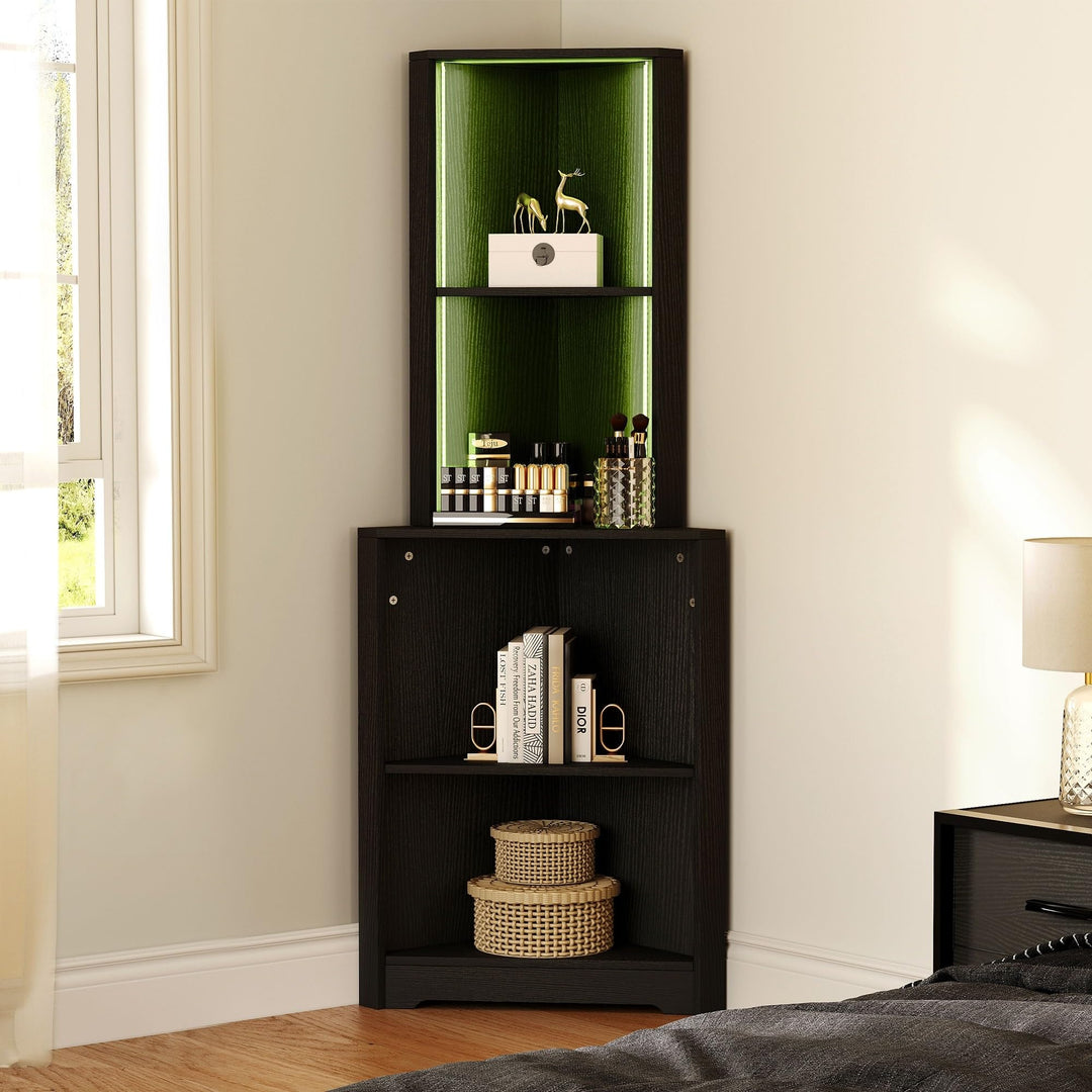 5 Tier Corner Bookshelf and Bookcase with Led Light Open Display Storage Rack